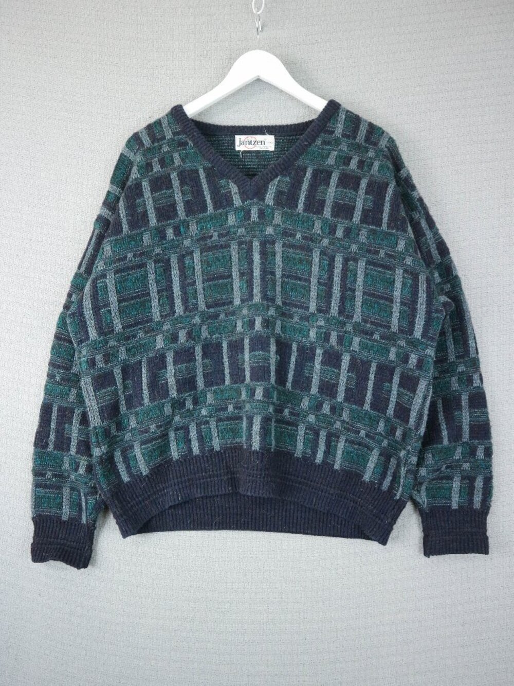 Jantzen Vintage 1990s Cotton Sweater V Neck Pattern Mens Large